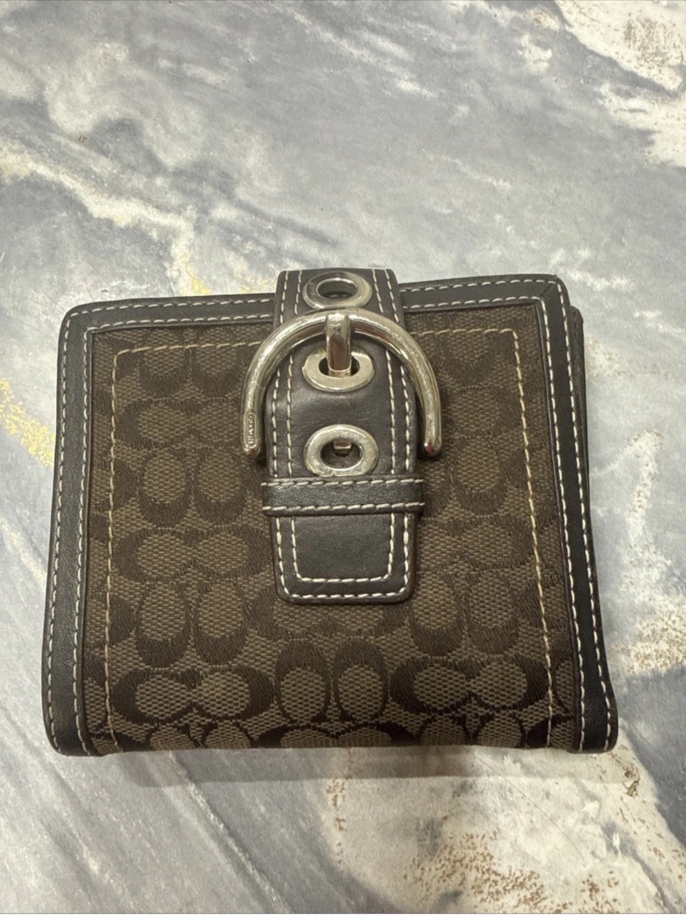Coach Y2K Dark Brown Signature Canvas Soho Silver Tone Buckle Small Mini Wallet - Picture 14 of 14